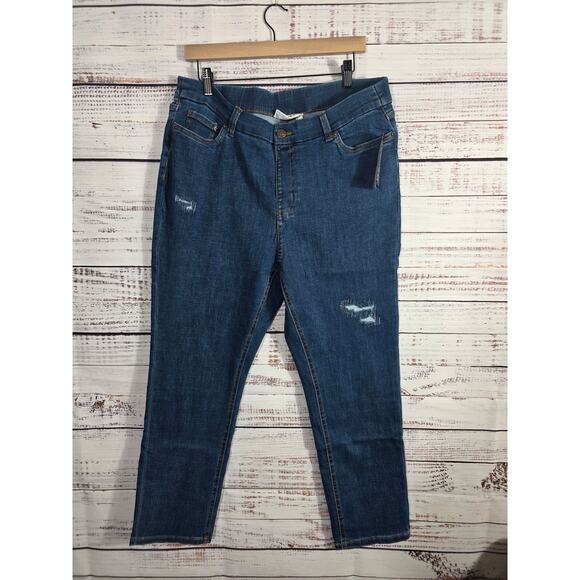 Demin & Co Jeans Women's 18WP Petite Plus Blue Distressed Stretch Denim - Picture 1 of 6